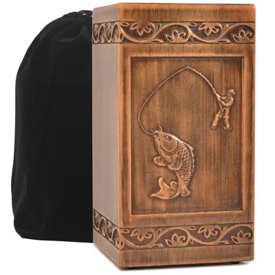 engmvwod Handmade Wooden Engraved Urn for Human Ashes 250lbs Adult Male Female Satin Bag Fishing Cremation urns Box