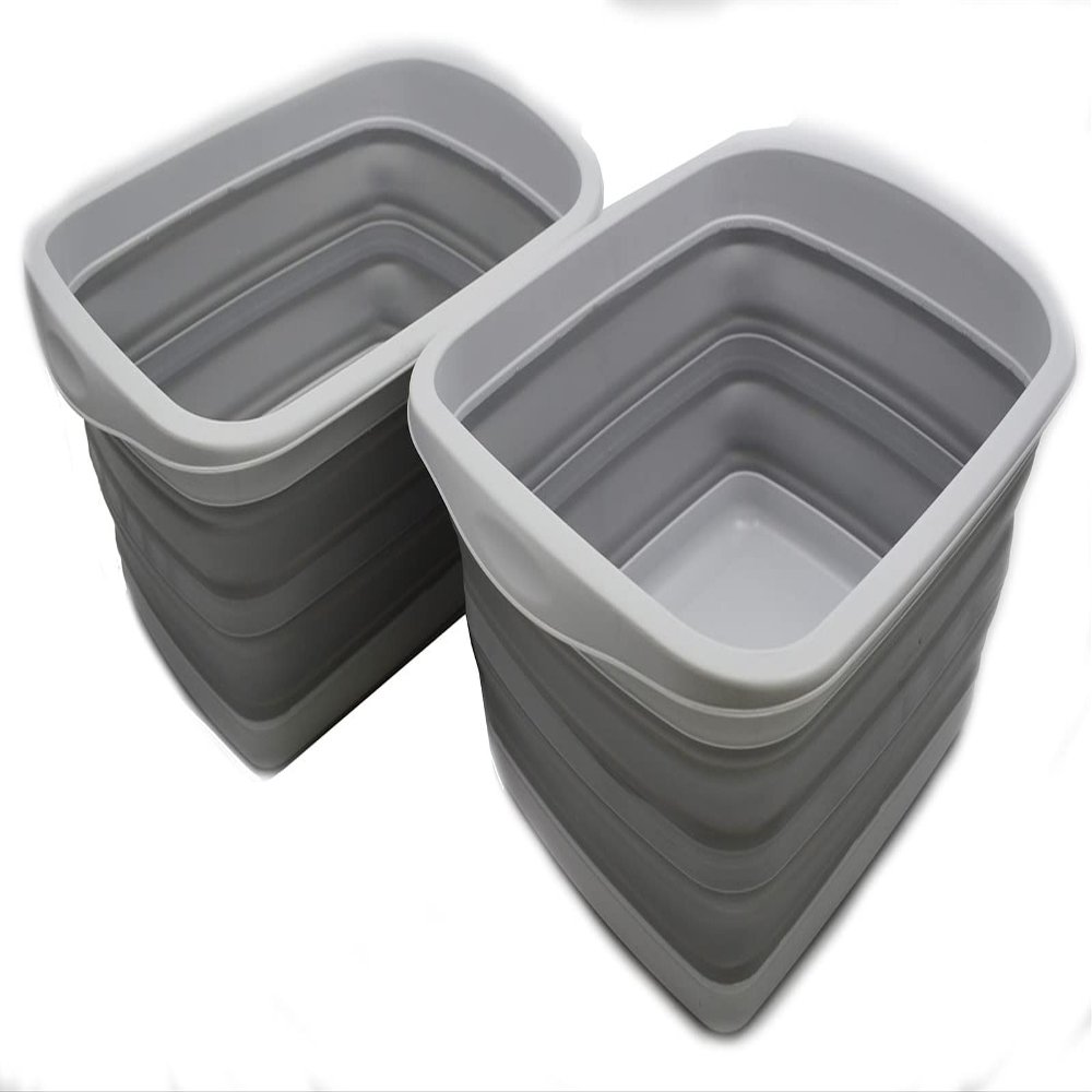 SAMMART 10L (2.6 gallons) Collapsible Plastic Washing Tub-Foldable Tub-Portable Washing Basin/Washtub-Space Saving Outdoor Pop up (Grey (Set of 2))