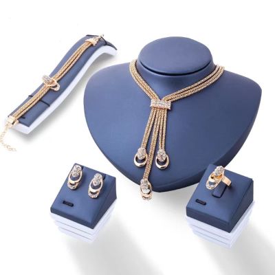 Htayekog Bridal Earring Necklace Bracelets Ring Set, Promise Rings Stainless Steel for her/Choker Necklace for Women Gold/Ear Studs Women Hypoallergenic Flatback Gold Plated Bracelets