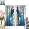 Peacock Blackout Curtains, Blue Peony Flower Pattern Kitchen Living Room Bedroom Room Decorative Curtains 42x45 Inch view 3