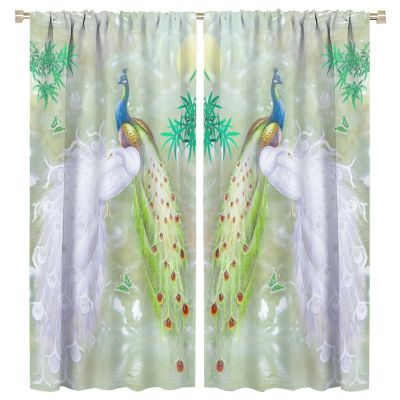 Peacock Curtains,Green White Fantasy Peacock Bamboo Boys and Girls Bedroom Living Room Decorative Curtains,Green 63x72in