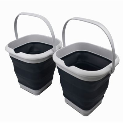 SAMMART 8.5L (2.2 Gallon) Collapsible Square Handy Bucket/Foldable SquareWater Pail/Portable Tub with Handle. Size 31cm (Square) (Grey/Slate Grey (Set of 2))