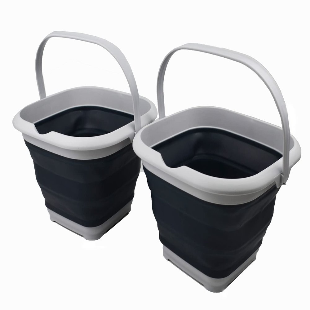 SAMMART 8.5L (2.2 Gallon) Collapsible Square Handy Bucket/Foldable SquareWater Pail/Portable Tub with Handle. Size 31cm (Square) (Grey/Slate Grey (Set of 2))