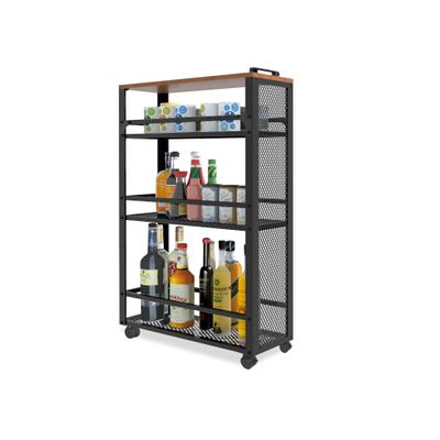 fusehome 2025 New, Slim Kitchen Storage Cart, 3-Tier Metal Rolling Utility Cart Mesh Basket, Multifunction Wire Basket Shelf Trolley for Home Laundry, Bathroom, Living Room, Black