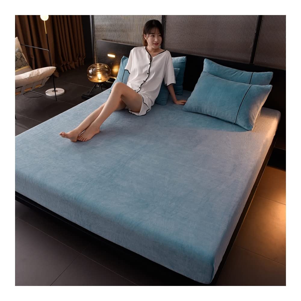 GXFWJD Fitted Sheet Only,Wrinkle Fade Stain Resistant Fitted Bed Sheet with Deep Pocket 30cm,100% Polyester Fitted Bedding Sheets All Around Elastic,Pack 1 (Color : Blue, Size : 120cmx200cm)
