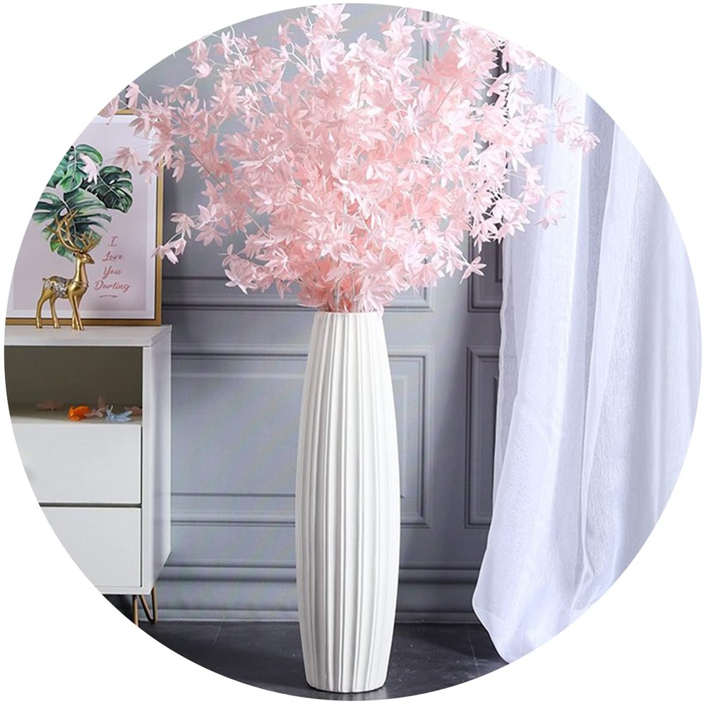 24" Tall Floor Vase Decorative Large Ceramic White Vase Striped Flower Holder for Living Room Kitchen Porch Office Home Dcor Dried Flower Arrangement for Wedding Housewarming