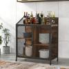 Industrial Coffee Bar Cabinet, Kitchen Cart with Metal Mesh Double Doors Rolling Buffet Storage Cabinet with Universal Wheel Different Space Size Kitchen Island Cart, for Dinning Room, Living Room view 1