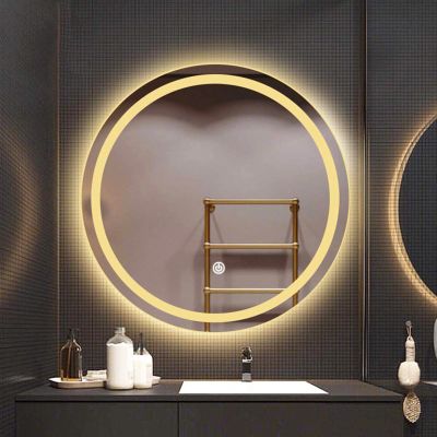 YFZNWHX LED Illuminated Bathroom Mirro, Round Wall Mirror Vanity Mirror with Cool White Light/Warm Light, Memory Function, IP44, HD, Explosion-Proof (Color : Warm Light, Size : 60cm)