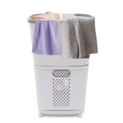 2 Tier Multipurpose Sorter Basket - Bathroom Laundry Hamper Basket with Rolling Wheels 17.32''x12.2''x29.13'' Floor-Standing Clothe Storage Basket for Kitchen Bedroom Living Room