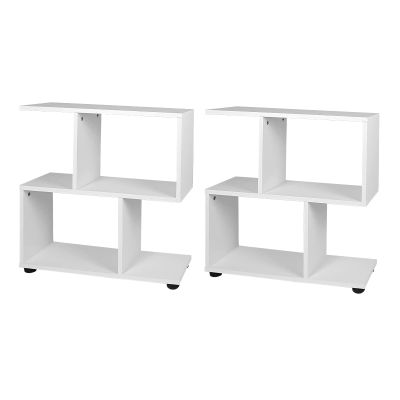 Giantex Set of 2 3-Tier Geometric Bookshelf, 24 Tall Wood S-Shaped Display Shelves with Thick Foot Pads, Freestanding Open Shelves Nightstand, Floor Standing Display Shelf Bookcase