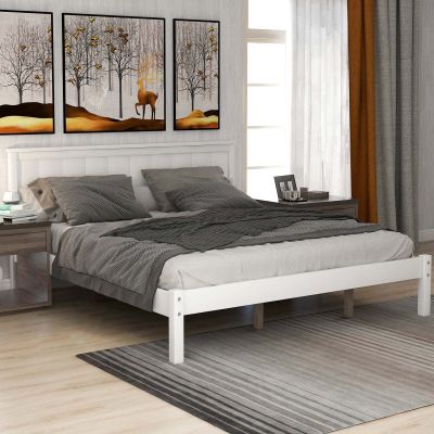 TMEOSK Queen Size Wood Platform Bed with Headboard, Bed Frame with Slat Support, for Kids Adults, No Box Spring Needed, Easy Assembly, Espresso (White)
