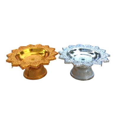 A Couple of Gold and Silver Plastic Pedestal Tray Amulet Tray Buddha Worship Offering