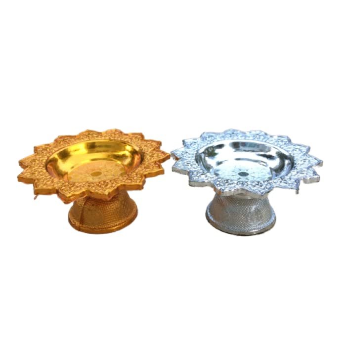 A Couple of Gold and Silver Plastic Pedestal Tray Amulet Tray Buddha Worship Offering