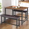 Alkmaar Dining Table Set for 4, Dining Table with 2 Benches, 3 Piece Kitchen Table Set for 4, Space-Saving Dining Table Set, Sturdy Structure, Easy Assemble, Rustic Brown (DiningTableSet-YJ-03) view 1
