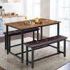 Alkmaar Dining Table Set for 4, Dining Table with 2 Benches, 3 Piece Kitchen Table Set for 4, Space-Saving Dining Table Set, Sturdy Structure, Easy Assemble, Rustic Brown (DiningTableSet-YJ-03) view 3