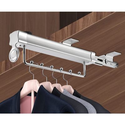 DONGYUE Stainless Steel Push-Pull Hanging Rod, Cabinet Pull Out Clothes Hanger with Ball Sliding Rail,Wardrobe Organizer Rack for Storing Clothes (Size : 45.8cm/18.in)