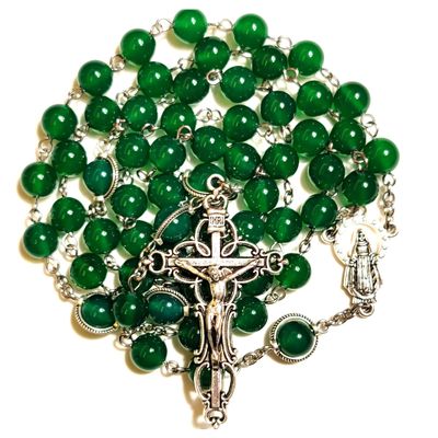 GeekTenet Rosary Beads Chaplet Red Green Natural Agate Rosery Catholic gifts (Green)