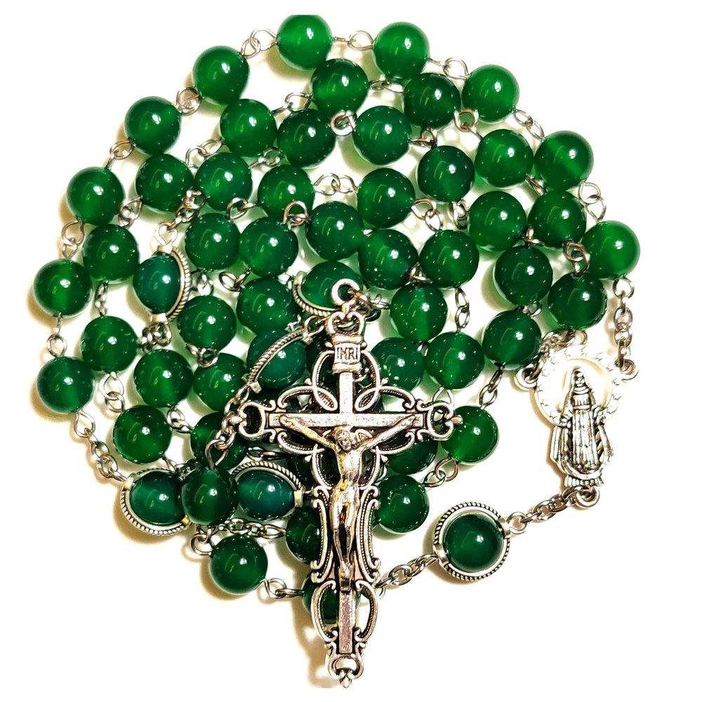 GeekTenet Rosary Beads Chaplet Red Green Natural Agate Rosery Catholic gifts (Green)