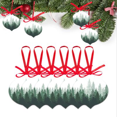 2024 Christmas Ornament Green Gradient Forest Tree Shadow,Acrylic Hanging Accessories Christmas Tree Decoration for Party,Abstract Woods Plants Leaf Shape Xmas Pendant with Ribbons Gift Tags 6 Pieces