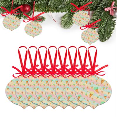 2024 Christmas Ornament Ice Cream Colorful Stripes Retro Linen,Acrylic Hanging Accessories Christmas Tree Decoration,Cartoon Cone Watercolor Leaf Shape Xmas Pendant with Ribbons Gift Tags 8 Pieces