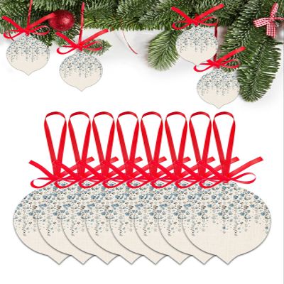 2024 Christmas Ornament Blue Weeping Floral Vines Vintage Linen,Acrylic Hanging Accessories Christmas Tree Decor,Fall Flower Leaves Seamless Leaf Shape Xmas Pendant with Ribbons Gift Tags 8 Pieces