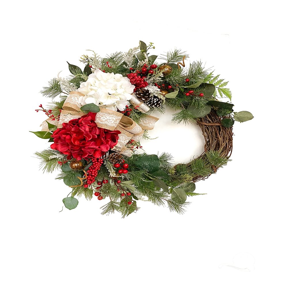 Hydrangea Christmas Wreath, Holiday Door Wreath, Holiday Home Decoration
