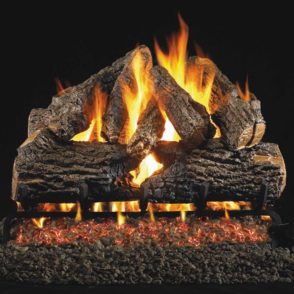 RealFyre Peterson 24-inch Charred Oak Log Set with Vented G45 Dual- Flame Burner w/Auto Safety Pilot Control Valve (Natural Gas)