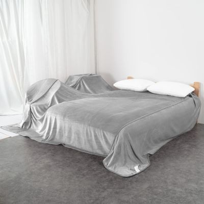 340GSM Flannel Bed Blanket Cozy Microfiber Soft Thermal Fleece Blanket (Light Gray, Oversized King 120"x128")