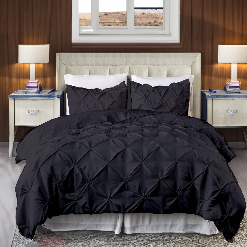 800 Thread Count Pinch Pleated Duvet Cover Set 5 Piece 100% Egyptian Cotton Bedding Set with Zipper & Corner Ties, Breathable Durable Soft Luxury Pintuck Duvet Cover & 4 Pillow Shmas (Gray, Full)