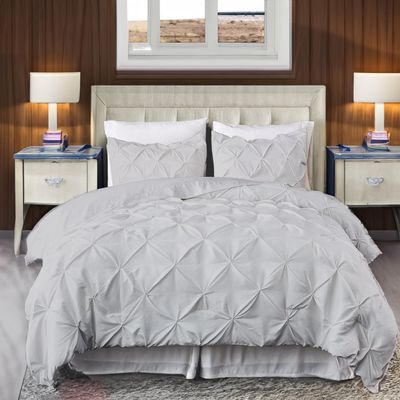 800 Thread Count Pinch Pleated Duvet Cover Set 5 Piece 100% Egyptian Cotton Bedding Set Zipper & Corner Ties Breathable Durable Soft Luxury Pintuck Duvet Cover & 4 Pillow Shmas (Silver Gray, Cal King)