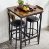Bar Table Set with 2 PU Leather Bar Stools with backrest, 3-Piece Counter Height Dining Table Set, Industrial Style Set with Metal Frame for Small Spaces Pub Restaurant (Rustic Brown+square table) view 4