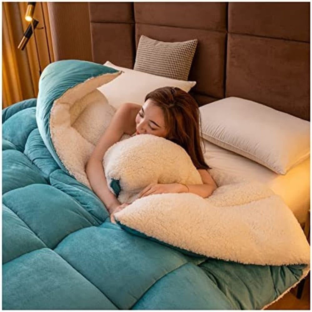 Pealihuy Comforter, Winter Quilt Thicken Lamb Cashmere Duvet for All Seasons, Soft and Durable Heavy Quilts, Machine Washable,Green,200x230cm(5kg)