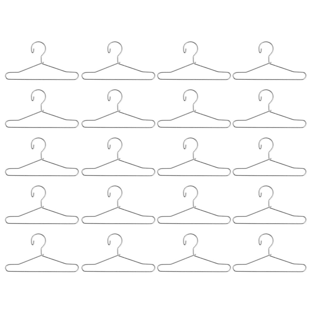 HEALLILY 20 Pcs Doll Clothes Hangers Dollhouse Miniature Wire Hangers, Metal Hangers for Doll Dress Necklaces (6.5CM Silver)