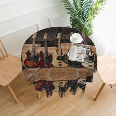SUROLA Guitar Bass Music Musical Instruments Round Tablecloth 60 Inch Washable Print Polyester Oil-Proof, Dust-Proof Waterproof Decorations Tablecloth