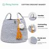 Crocheted Cotton Storage Basket for Towels, Blanket, Toys, Clothes, Gift, Laundry Basket Organizer - 11" D9" H (Grey) view 3