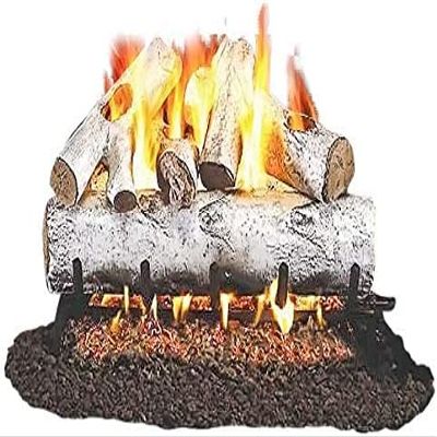 Peterson Real Fyre 24-inch White Birch Log Set with VENTED G45 Dual- Flame Burner - Match-Light (NATURAL GAS)