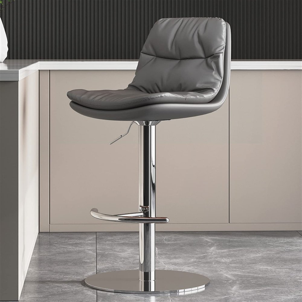 Nappa Leather Swivel Barstools Bar Stools Set of 2 Bar Chairs Breakfast Counter Height for Kitchens Island, Adjustable Hight 21to 31Chrome Plated Metal with Pedals Breakfast Bar Stools ( Color : Gra