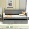 Anwick Twin Size Daybed with Trundle Bed, Wooden Day Bed Frames, Sofa Bed for Living Room Bedroom, Twin Platform Bed for Kids Guests, No Box Spring Needed (Bright Grey) view 3