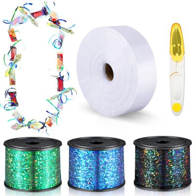 Berlune Candy Lei Making Kit for Graduation Party Favor Include 2 in x 1000 ft Poly Tubing 3 Rolls Curling Gift Ribbon 300 Yd/ 900 ft and Scissor for Hawaii Tropical Wedding DIY(Black, Green, Blue)