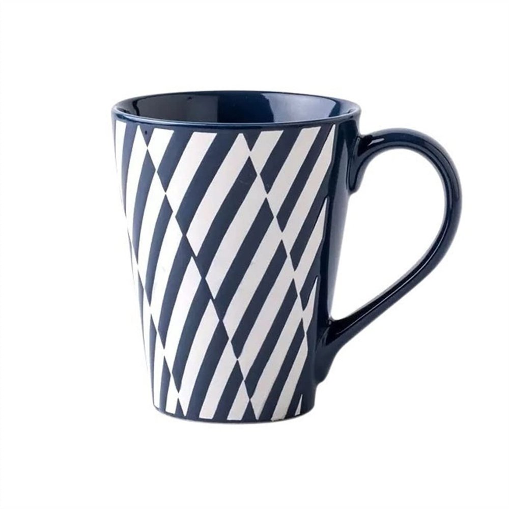 KIZQYN Coffee Mugs Creative Relief Geometric Pattern Large Capacity Cup Household Ceramic Cup Milk Coffee Cup Large Caliber Design, 450ML Mug Set (Color : B)