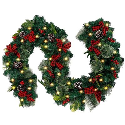 Christmas Garland 9ft, Artificial Christmas Wreaths for Front Door, Xmas Garland Decor Wedding Party Stair Decoration Indoor Outdoor(Without Lights) (Color : C2, Size : 9ft)