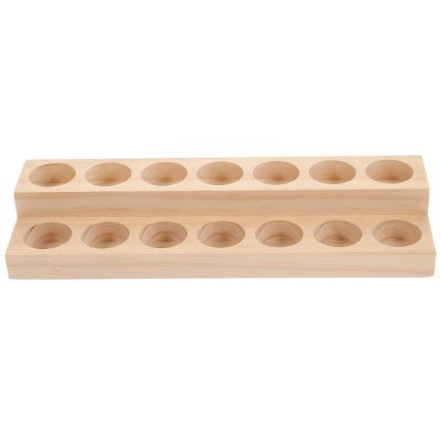 Beavorty 14holes Wooden Organizer Slots Two-layer Display Stand for Safe Storage and Easy Access for Home Office Spa Use