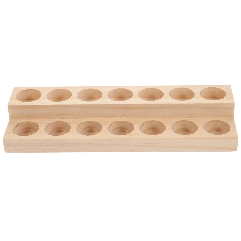 Beavorty 14holes Wooden Organizer Slots Two-layer Display Stand for Safe Storage and Easy Access for Home Office Spa Use
