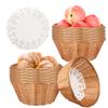 12 Pcs Round Small Plastic Bread Basket, Wicker Basket for Serving 7x7x3 Inch Woven Food Storage Basket, Fruit Basket, Gift Basket (Comes with Food Blotting Sheets) Brown view 1
