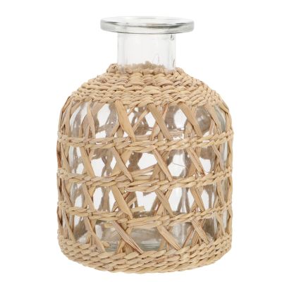 Angoily Bottle Dried Wrapped Decor Natural Arrangement Holder Farmhouse Handmade Aroma Cover, Decorations Vase, Rattan Candle Flower Basket Vintage Grass .x.in. Party Style