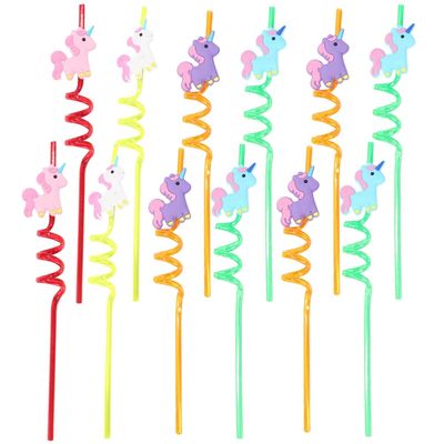 12pcs Reusable Straws Drinking Plastic Straws Curly Hard Party Birthday Party Supplies Fun for Kids Birthday Decorations