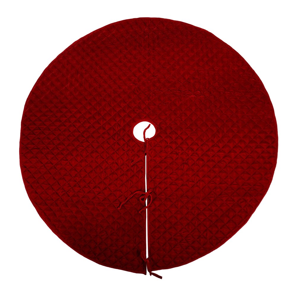 HOME HEART Brands 36 INCH Medium Quilted Christmas Tree Skirt Micro Velvet Burgundy Fabric Thick Double Layer (5943M)