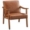 Yaheetech PU Leather Accent Chair, Mid-Century Modern Armchair with Solid Wood Legs, Reading Leisure Chair with High Back for Living Room Bedroom Waiting Room, Light Brown view 1