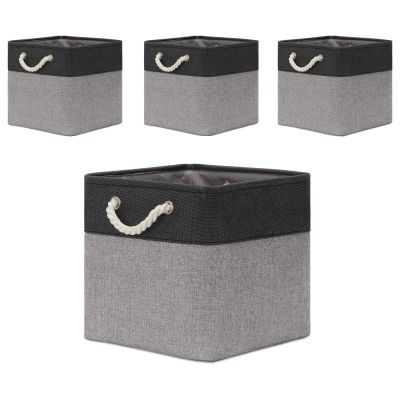 Temary Baskets 4 Pack Fabric Storage Cube Storage Baskets 13x13x13 Storage Cube Bins for Shelves with Handles, Basket for Organizing (Black&Gray)