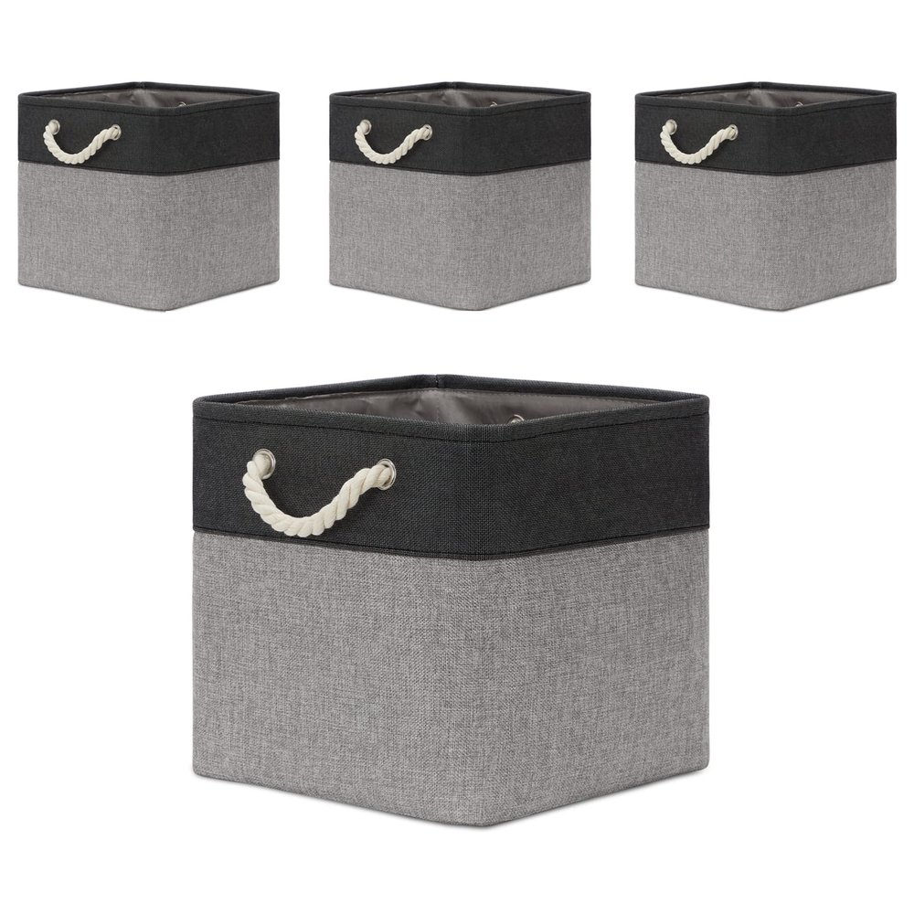 Temary Baskets 4 Pack Fabric Storage Cube Storage Baskets 13x13x13 Storage Cube Bins for Shelves with Handles, Basket for Organizing (Black&Gray)